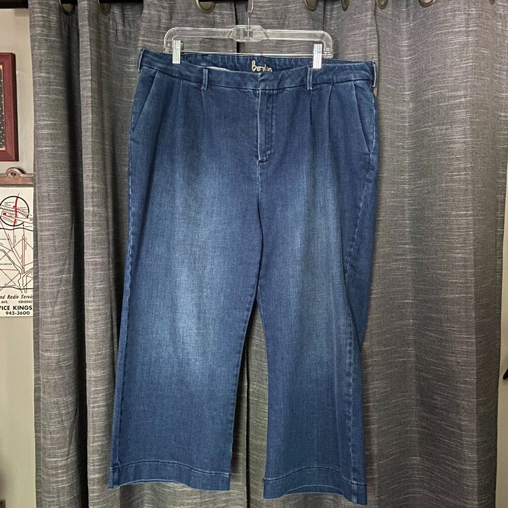 Boden UK Women’s Flat Front Wide Leg Cropped Jean US 16R Coastal Grandma Beach